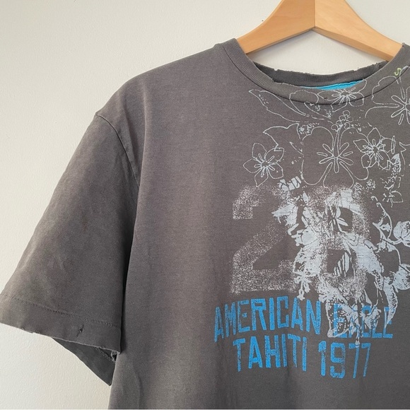 Vtg Y2K American Eagle Tropical Tahiti Graphic T-Shirt Size Large Cotton Grey - Picture 2 of 5